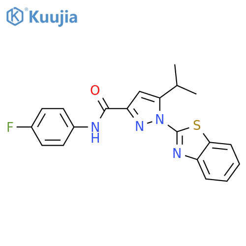 1-(1,3-benzothiazol-2-yl)-N-(4-fluorophenyl)-5-(propan-2-yl)-1H-pyrazole-3-carboxamide structure