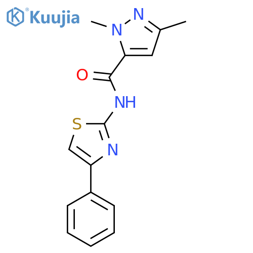 1,3-dimethyl-N-(4-phenyl-1,3-thiazol-2-yl)-1H-pyrazole-5-carboxamide structure