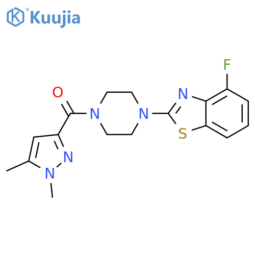2-[4-(1,5-dimethyl-1H-pyrazole-3-carbonyl)piperazin-1-yl]-4-fluoro-1,3-benzothiazole structure