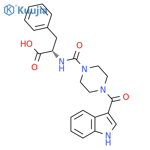 (2S)-2-[[4-(1H-indole-3-carbonyl)piperazine-1-carbonyl]amino]-3-phenyl-propanoic acid structure