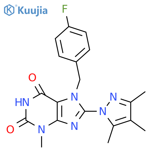 7-[(4-Fluorophenyl)methyl]-3-methyl-8-(3,4,5-trimethylpyrazolyl)-1,3,7-trihydr opurine-2,6-dione structure