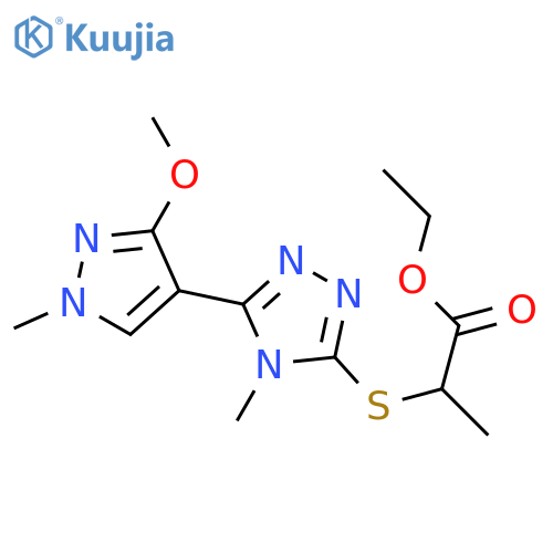 ethyl 2-{[5-(3-methoxy-1-methyl-1H-pyrazol-4-yl)-4-methyl-4H-1,2,4-triazol-3-yl]sulfanyl}propanoate structure
