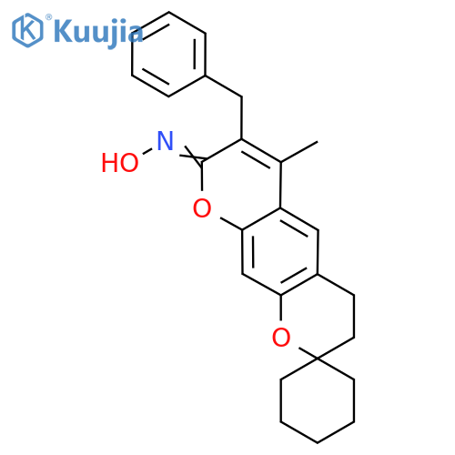 7'-Benzyl-6'-methyl-3',4'-dihydro-8'H-spirocyclohexane-1,2'-pyrano3,2-gchromen-8'-one oxime structure