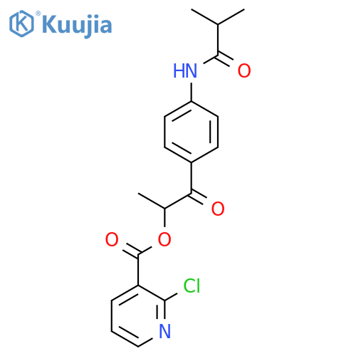 1-[4-(2-Methylpropanamido)phenyl]-1-oxopropan-2-yl 2-chloropyridine-3-carboxylate structure