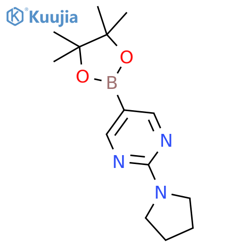 -(pyrrolidin-1-yl)-5-(4,4,5,5-tetramethyl-1,3,2-dioxaborolan-2-yl)pyrimidine structure