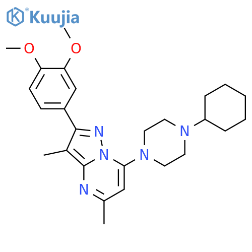 1-cyclohexyl-4-[2-(3,4-dimethoxyphenyl)-3,5-dimethylpyrazolo[1,5-a]pyrimidin-7-yl]piperazine structure