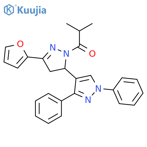 1-[5-(furan-2-yl)-1',3'-diphenyl-3,4-dihydro-1'H,2H-[3,4'-bipyrazole]-2-yl]-2-methylpropan-1-one structure
