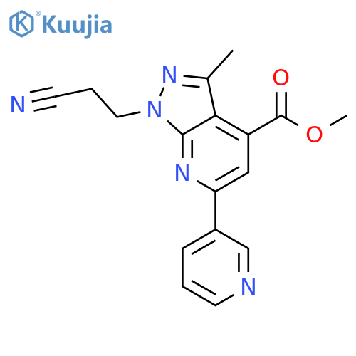 methyl 1-(2-cyanoethyl)-3-methyl-6-(pyridin-3-yl)-1H-pyrazolo[3,4-b]pyridin e-4-carboxylate structure