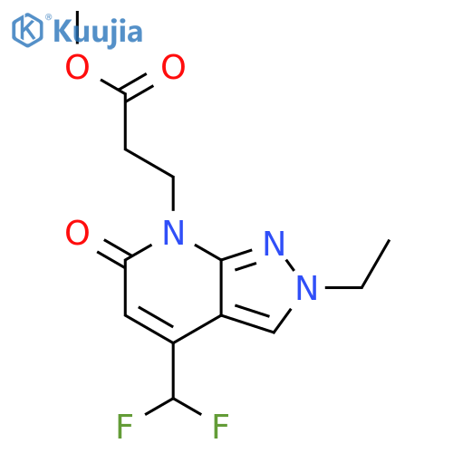 methyl 3-[4-(difluoromethyl)-2-ethyl-6-oxo-2,6-dihydro-7H-pyrazolo[3,4-b]py ridin-7-yl]propanoate structure