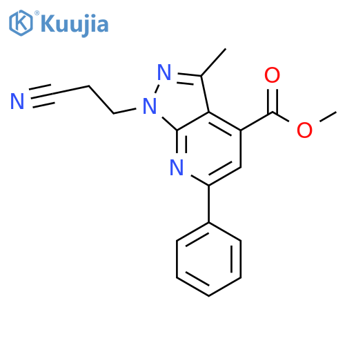 methyl 1-(2-cyanoethyl)-3-methyl-6-phenyl-1H-pyrazolo[3,4-b]pyridine-4-carb oxylate structure