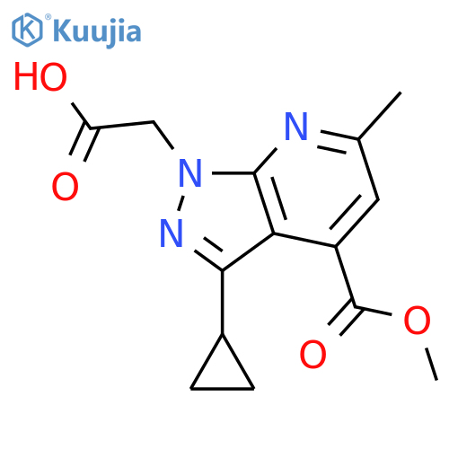 2-3-cyclopropyl-4-(methoxycarbonyl)-6-methyl-1H-pyrazolo3,4-bpyridin-1-ylacetic acid structure