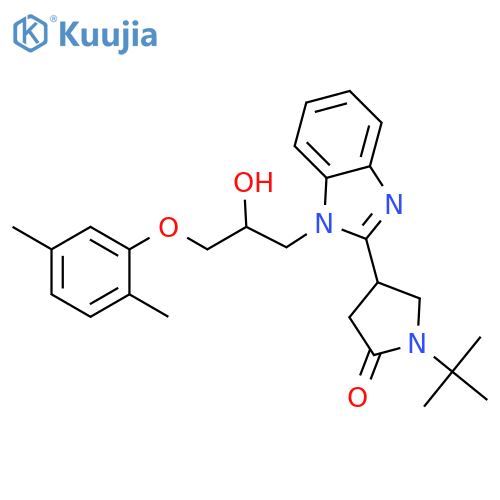 1-tert-butyl-4-{1-[3-(2,5-dimethylphenoxy)-2-hydroxypropyl]-1H-1,3-benzodiazol-2-yl}pyrrolidin-2-one structure