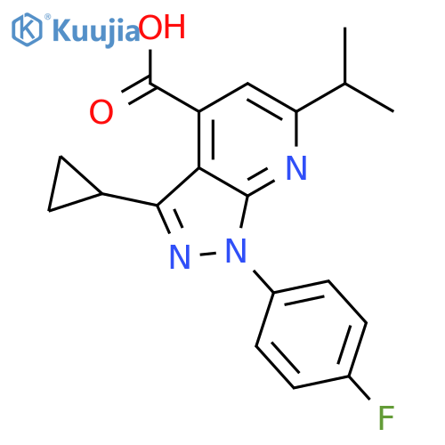 3-cyclopropyl-1-(4-fluorophenyl)-6-(propan-2-yl)-1H-pyrazolo3,4-bpyridine-4-carboxylic acid structure