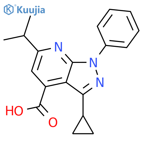 3-cyclopropyl-1-phenyl-6-(propan-2-yl)-1H-pyrazolo3,4-bpyridine-4-carboxylic acid structure