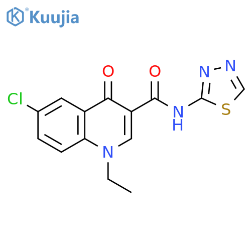 6-chloro-1-ethyl-4-oxo-N-(1,3,4-thiadiazol-2-yl)-1,4-dihydroquinoline-3-carboxamide structure