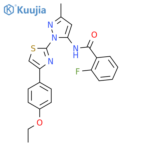 N-{1-[4-(4-ethoxyphenyl)-1,3-thiazol-2-yl]-3-methyl-1H-pyrazol-5-yl}-2-fluorobenzamide structure