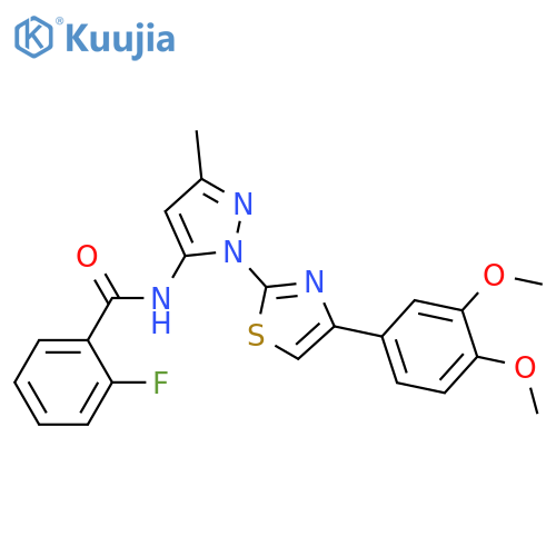 N-{1-[4-(3,4-dimethoxyphenyl)-1,3-thiazol-2-yl]-3-methyl-1H-pyrazol-5-yl}-2-fluorobenzamide structure