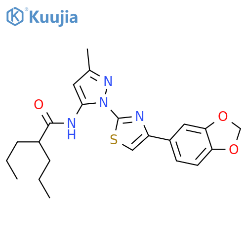 N-{1-[4-(2H-1,3-benzodioxol-5-yl)-1,3-thiazol-2-yl]-3-methyl-1H-pyrazol-5-yl}-2-propylpentanamide structure