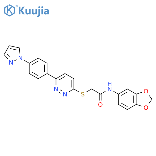 N-(2H-1,3-benzodioxol-5-yl)-2-({6-[4-(1H-pyrazol-1-yl)phenyl]pyridazin-3-yl}sulfanyl)acetamide structure