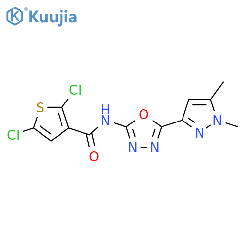 2,5-dichloro-N-[5-(1,5-dimethyl-1H-pyrazol-3-yl)-1,3,4-oxadiazol-2-yl]thiophene-3-carboxamide structure