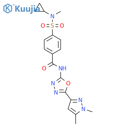 4-[cyclopropyl(methyl)sulfamoyl]-N-[5-(1,5-dimethyl-1H-pyrazol-3-yl)-1,3,4-oxadiazol-2-yl]benzamide structure