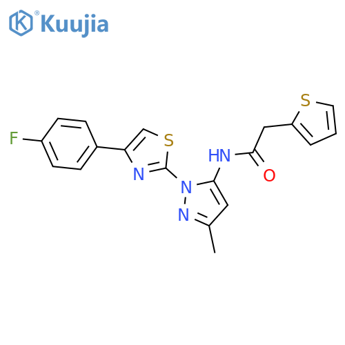 N-{1-[4-(4-fluorophenyl)-1,3-thiazol-2-yl]-3-methyl-1H-pyrazol-5-yl}-2-(thiophen-2-yl)acetamide structure