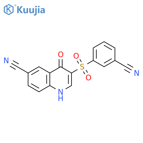 3-(3-cyanobenzenesulfonyl)-4-oxo-1,4-dihydroquinoline-6-carbonitrile structure