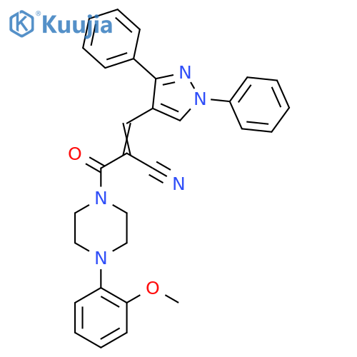 3-(1,3-diphenyl-1H-pyrazol-4-yl)-2-[4-(2-methoxyphenyl)piperazine-1-carbonyl]prop-2-enenitrile structure