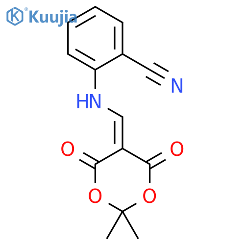 <br>2-(((4,4-dimethyl-2,6-dioxo-3,5-dioxanylidene)methyl)amino)benzenecarbonitr ile structure