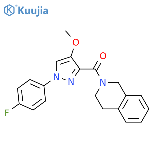 2-[1-(4-fluorophenyl)-4-methoxy-1H-pyrazole-3-carbonyl]-1,2,3,4-tetrahydroisoquinoline structure