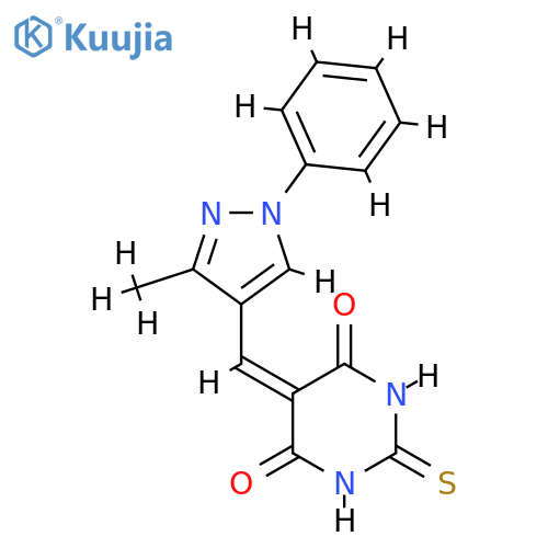 5-[(3-methyl-1-phenyl-1H-pyrazol-4-yl)methylidene]-2-sulfanylidene-1,3-diazinane-4,6-dione structure