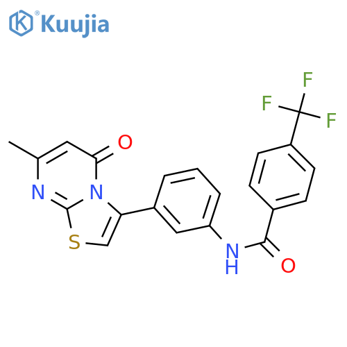 N-(3-{7-methyl-5-oxo-5H-[1,3]thiazolo[3,2-a]pyrimidin-3-yl}phenyl)-4-(trifluoromethyl)benzamide structure