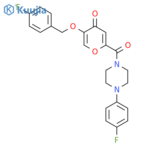 5-[(4-fluorophenyl)methoxy]-2-[4-(4-fluorophenyl)piperazine-1-carbonyl]-4H-pyran-4-one structure