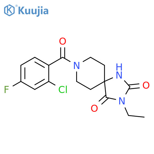 8-(2-chloro-4-fluorobenzoyl)-3-ethyl-1,3,8-triazaspiro[4.5]decane-2,4-dione structure