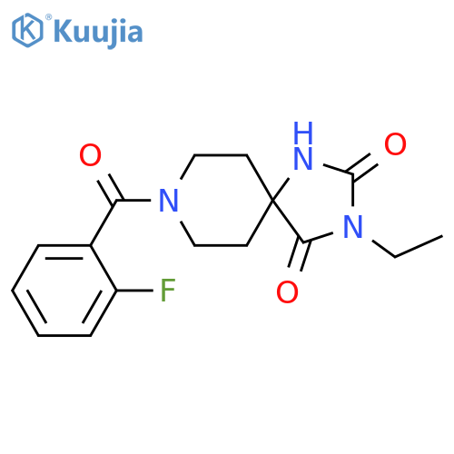 3-ethyl-8-(2-fluorobenzoyl)-1,3,8-triazaspiro[4.5]decane-2,4-dione structure
