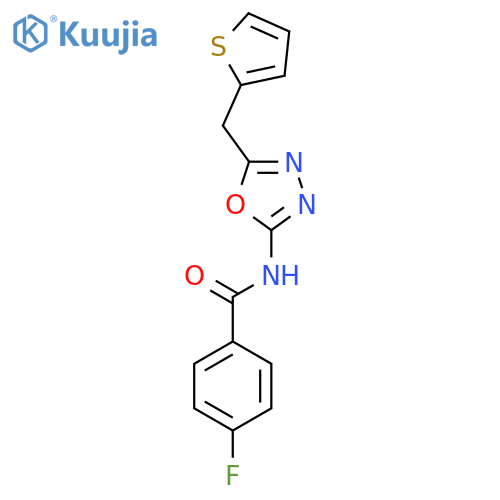 4-fluoro-N-{5-[(thiophen-2-yl)methyl]-1,3,4-oxadiazol-2-yl}benzamide structure