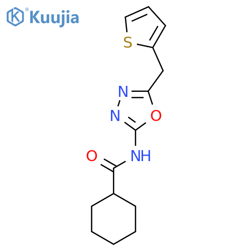 N-{5-[(thiophen-2-yl)methyl]-1,3,4-oxadiazol-2-yl}cyclohexanecarboxamide structure