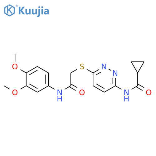 N-[6-({[(3,4-dimethoxyphenyl)carbamoyl]methyl}sulfanyl)pyridazin-3-yl]cyclopropanecarboxamide structure