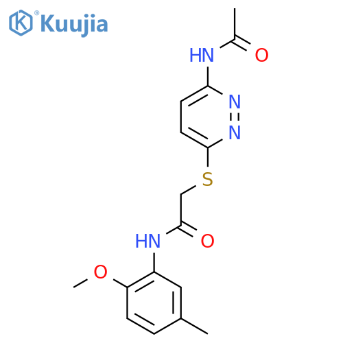 2-[(6-acetamidopyridazin-3-yl)sulfanyl]-N-(2-methoxy-5-methylphenyl)acetamide structure