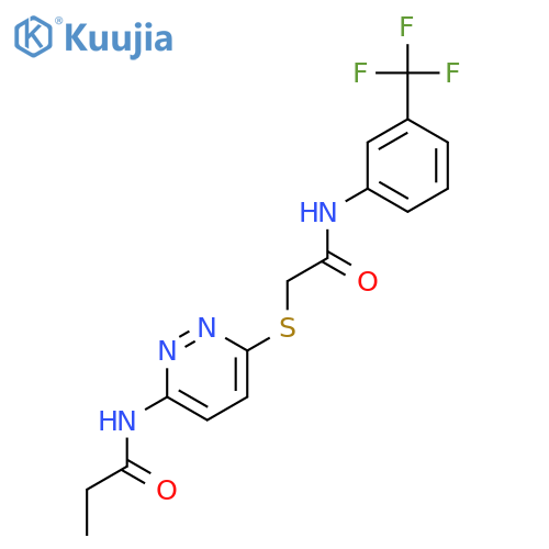 N-{6-[({[3-(trifluoromethyl)phenyl]carbamoyl}methyl)sulfanyl]pyridazin-3-yl}propanamide structure