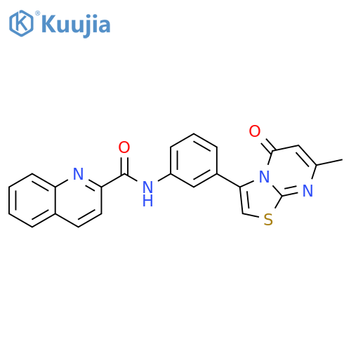 N-(3-{7-methyl-5-oxo-5H-[1,3]thiazolo[3,2-a]pyrimidin-3-yl}phenyl)quinoline-2-carboxamide structure