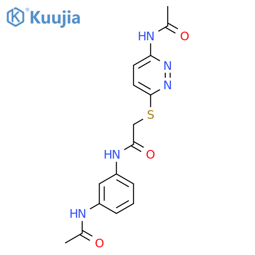 N-(3-acetamidophenyl)-2-[(6-acetamidopyridazin-3-yl)sulfanyl]acetamide structure