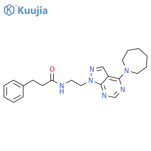 N-{2-[4-(azepan-1-yl)-1H-pyrazolo[3,4-d]pyrimidin-1-yl]ethyl}-3-phenylpropanamide structure