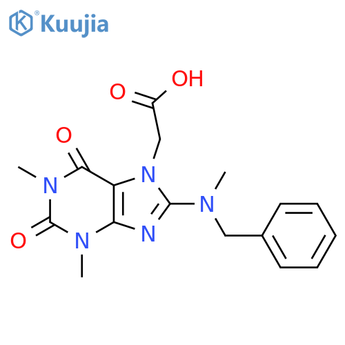 2-{8-[benzyl(methyl)amino]-1,3-dimethyl-2,6-dioxo-2,3,6,7-tetrahydro-1H-purin-7-yl}acetic acid structure