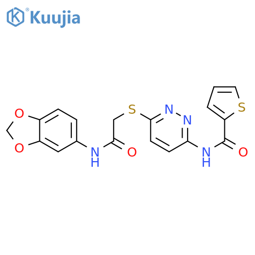 N-[6-({[(2H-1,3-benzodioxol-5-yl)carbamoyl]methyl}sulfanyl)pyridazin-3-yl]thiophene-2-carboxamide structure
