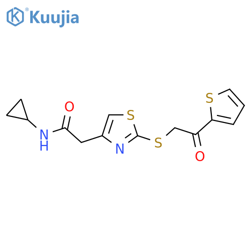 N-cyclopropyl-2-(2-{[2-oxo-2-(thiophen-2-yl)ethyl]sulfanyl}-1,3-thiazol-4-yl)acetamide structure