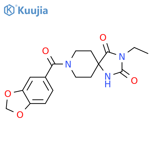 8-(2H-1,3-benzodioxole-5-carbonyl)-3-ethyl-1,3,8-triazaspiro[4.5]decane-2,4-dione structure