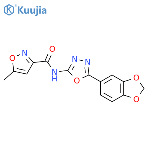 N-[5-(2H-1,3-benzodioxol-5-yl)-1,3,4-oxadiazol-2-yl]-5-methyl-1,2-oxazole-3-carboxamide structure