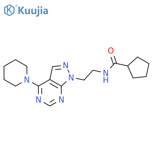 N-{2-[4-(piperidin-1-yl)-1H-pyrazolo[3,4-d]pyrimidin-1-yl]ethyl}cyclopentanecarboxamide structure