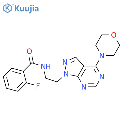 2-fluoro-N-{2-[4-(morpholin-4-yl)-1H-pyrazolo[3,4-d]pyrimidin-1-yl]ethyl}benzamide structure